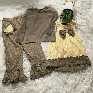 Mustard Pie Girls Boutique Big Ruffle Pants Mesh Top & Bow Top 3pc Thanksgiving